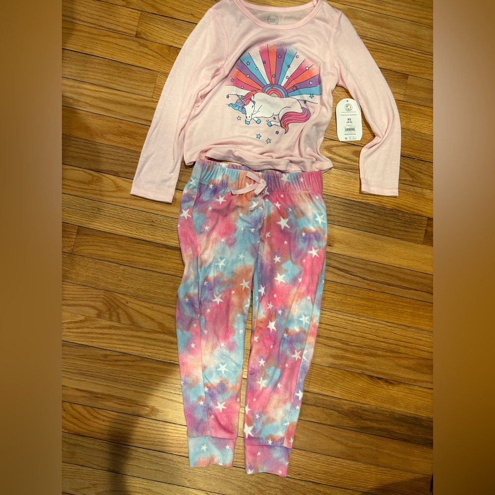 Wonder Nation Pink and unicorn rainbow Pajama Set